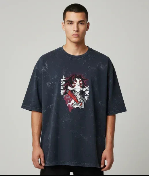 Kokushibo Upper Rank One Demon Slayer Acid Wash T-Shirt - VIVA ENTERPRISES 