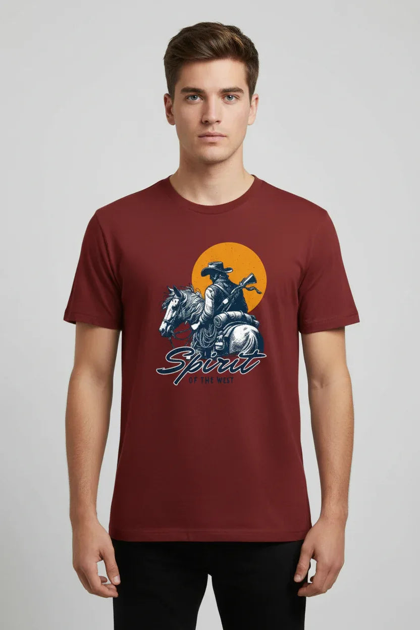 Spirit of the Wild Cowboy Sunset Tee - VIVA ENTERPRISES 