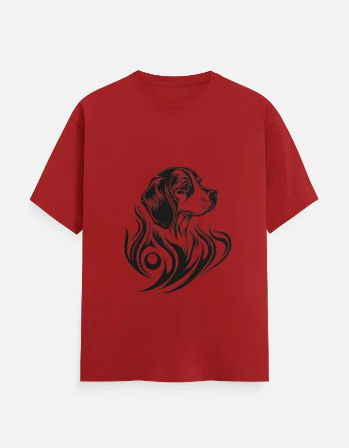 Dog Head and Tribal Flames Design Printed T-Shirt - VIVA ENTERPRISES 