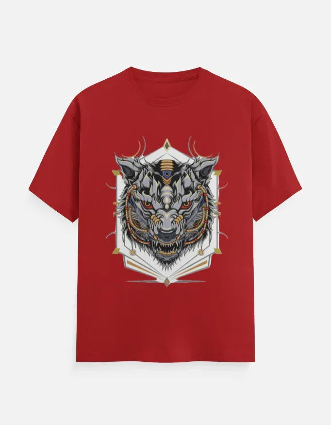 Sky-Blue T-shirt with Cyber-Wolf Graphic - VIVA ENTERPRISES 