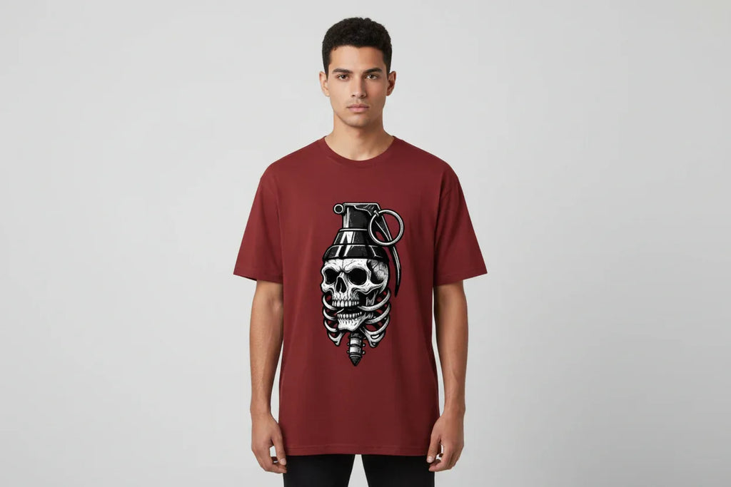 Grenade Skull & Ribcage Graphic T-Shirt - VIVA ENTERPRISES 