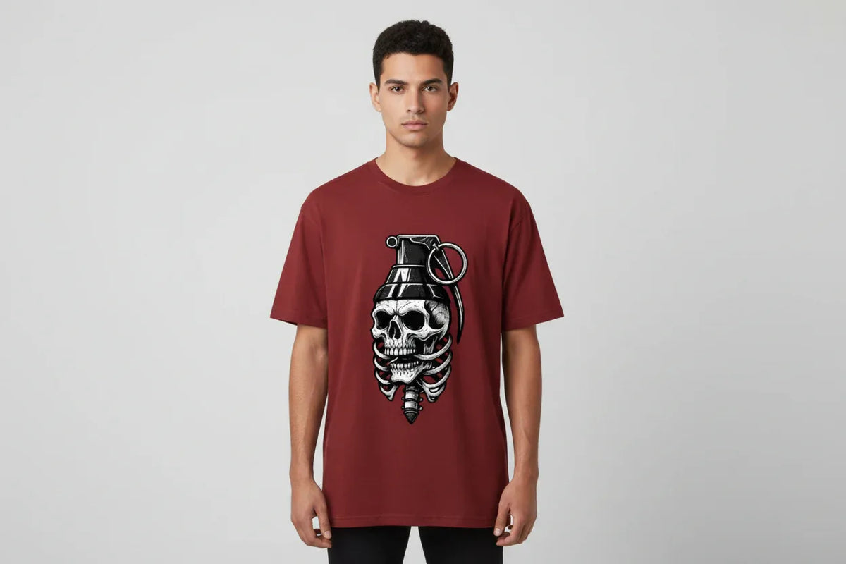 Grenade Skull & Ribcage Graphic T-Shirt - VIVA ENTERPRISES 