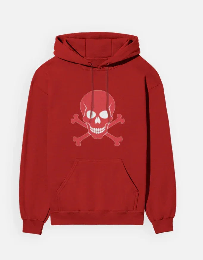 Vibrant Red Skull Pullover Hooded Sweatshirt - VIVA ENTERPRISES 
