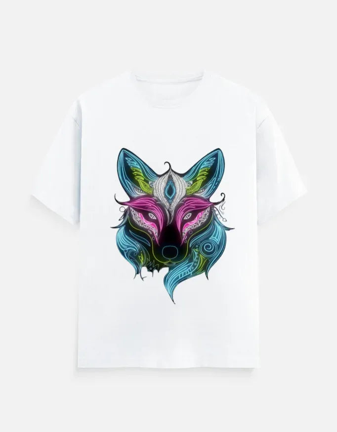 Neon Fox Animal Design Half Sleeve T-Shirt - VIVA ENTERPRISES 