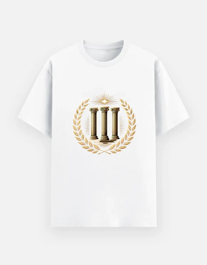 Golden Laurel Wreath & Pillars Graphic T-Shirt - VIVA ENTERPRISES 