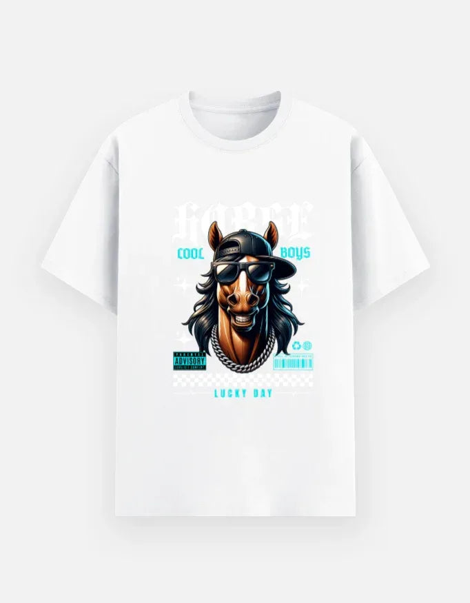 Lucky Day Horse Graphic Street Style T-Shirt - VIVA ENTERPRISES 