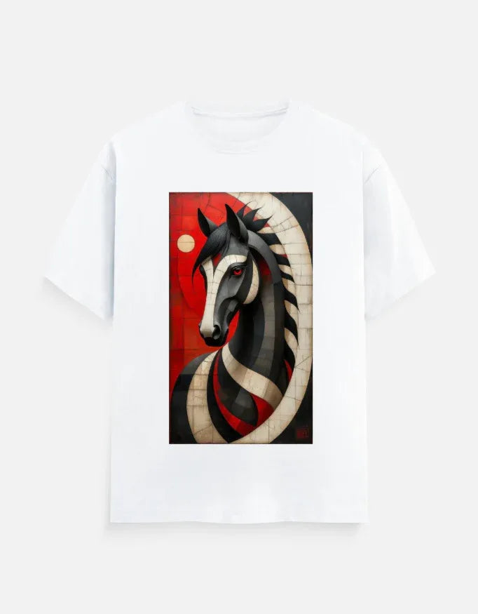 Abstract Horse Art Graphic T-Shirt | Premium White Tee - VIVA ENTERPRISES 