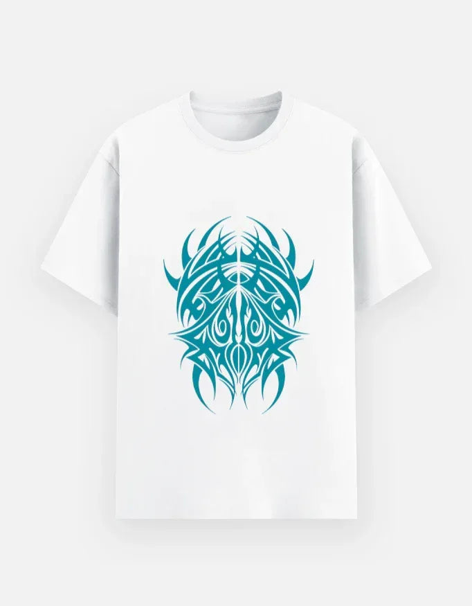 Black T-shirt with Aqua Tribal Abstract Graphic - VIVA ENTERPRISES 