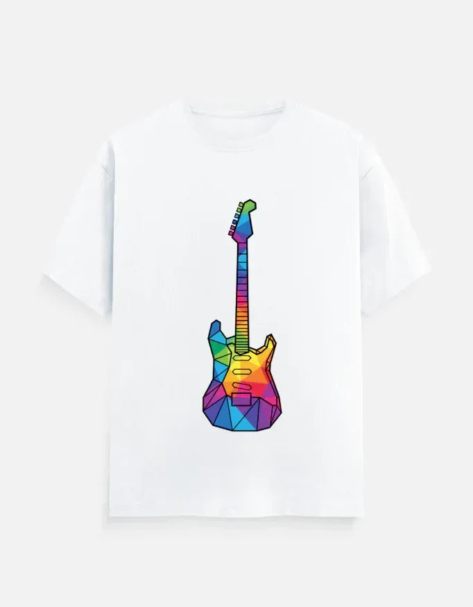 Oversized Tee featuring Geometric Electric Guitar Print - VIVA ENTERPRISES 
