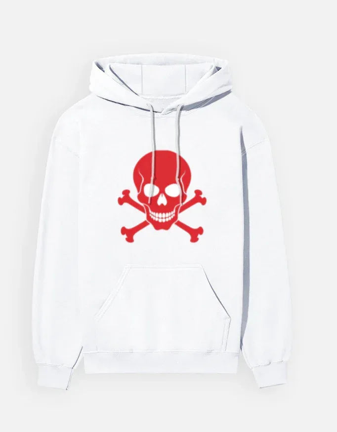 Vibrant Red Skull Pullover Hooded Sweatshirt - VIVA ENTERPRISES 