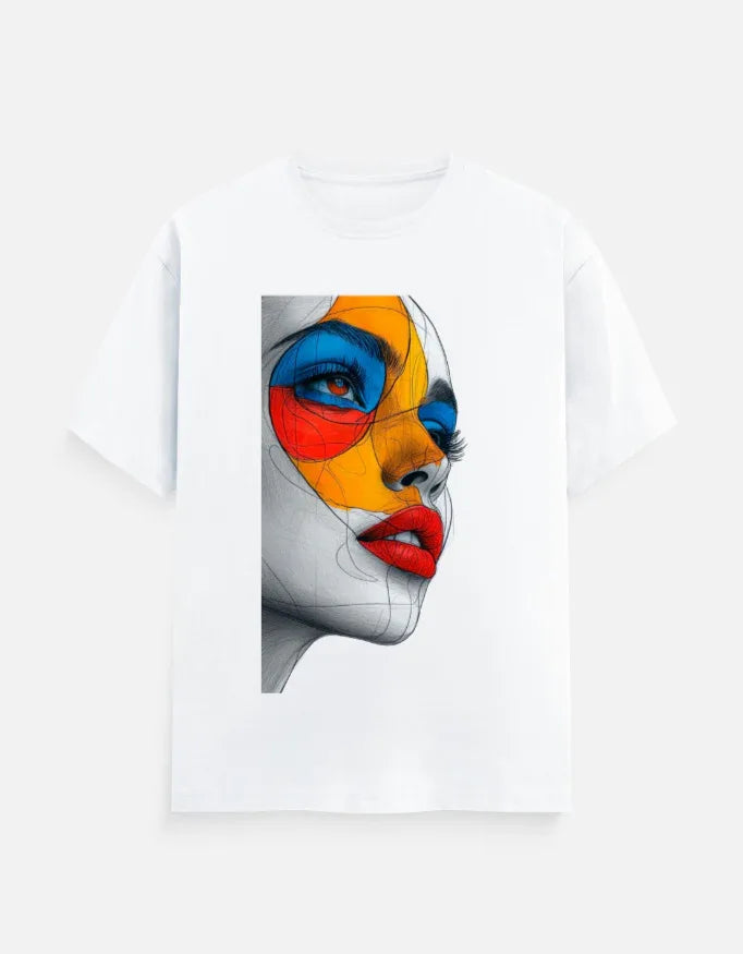 Abstract Color Face Graphic Printed MULTICOLOUR T-Shirt - VIVA ENTERPRISES 