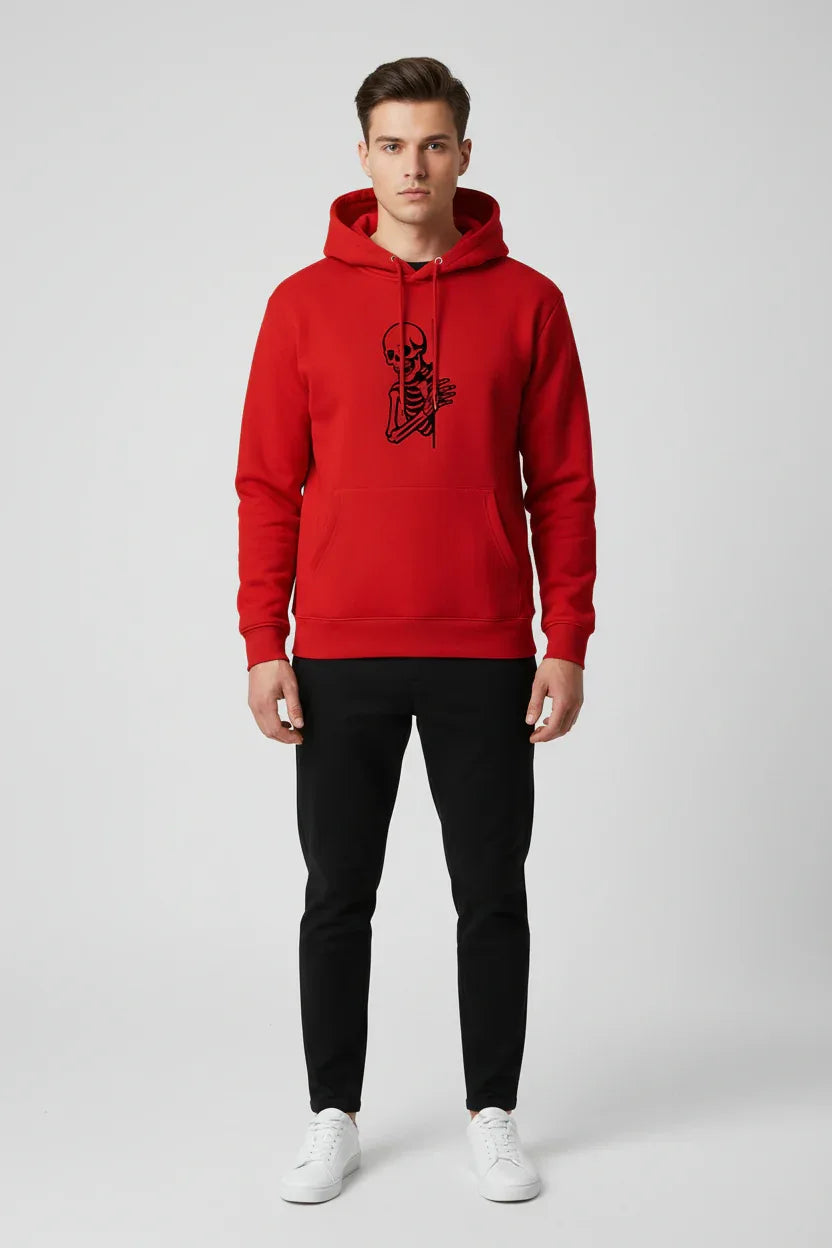 Red Skeleton Line Art Hoodie - VIVA ENTERPRISES 