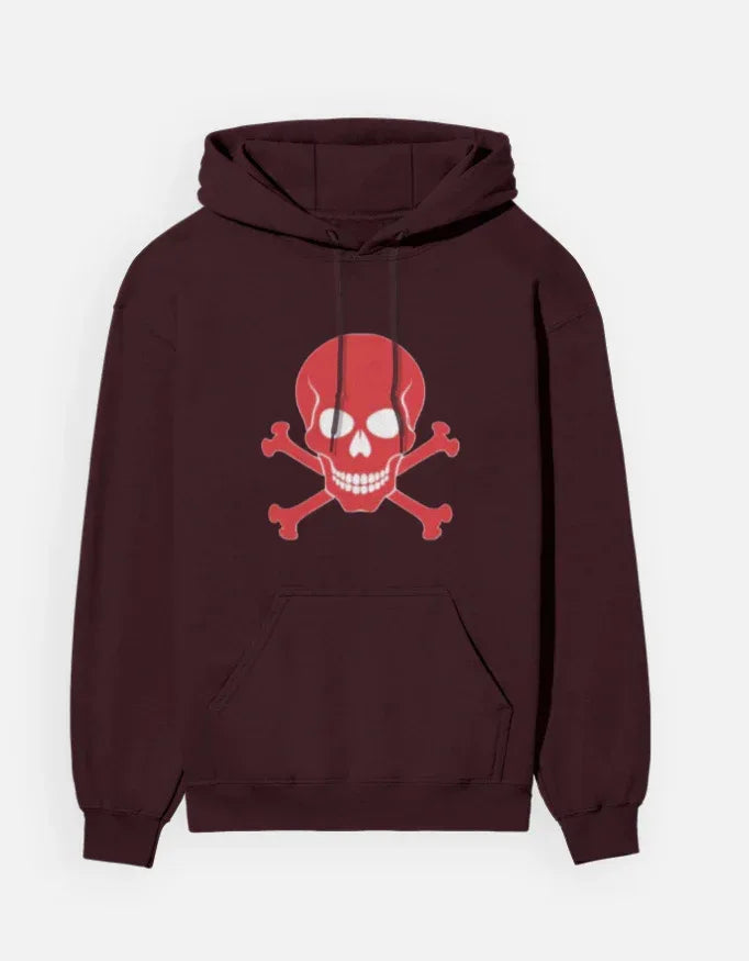 Vibrant Red Skull Pullover Hooded Sweatshirt - VIVA ENTERPRISES 