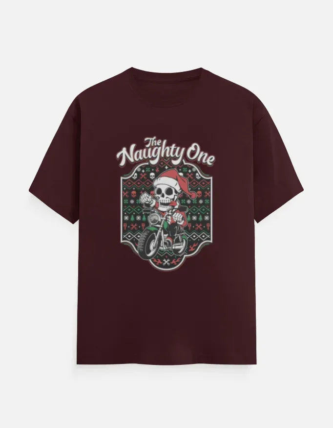 The Naughty One Skeleton Santa Motorcycle T-Shirt - VIVA ENTERPRISES 
