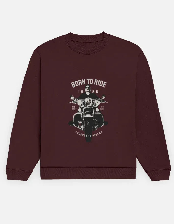 Men's Black "Born to Ride" Motorcycle Graphic Crewneck Sweatshirt - VIVA ENTERPRISES 