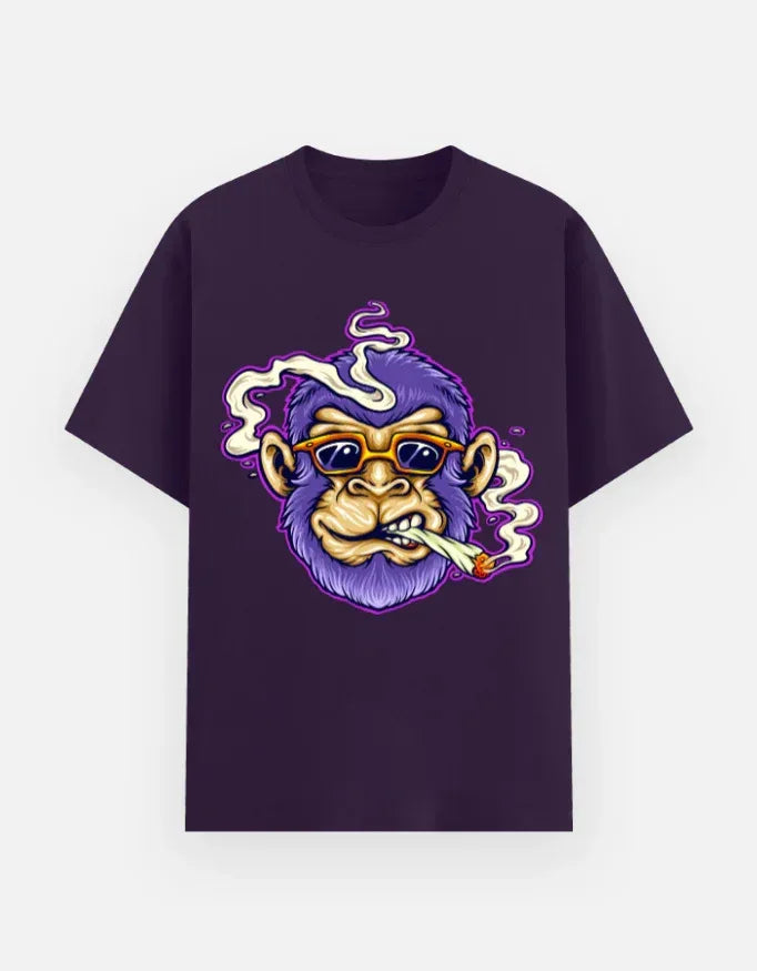 Illustrated Purple Gorilla Smoking T-Shirt - VIVA ENTERPRISES 