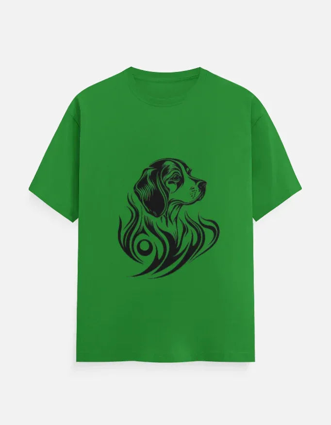 Dog Head and Tribal Flames Design Printed T-Shirt - VIVA ENTERPRISES 