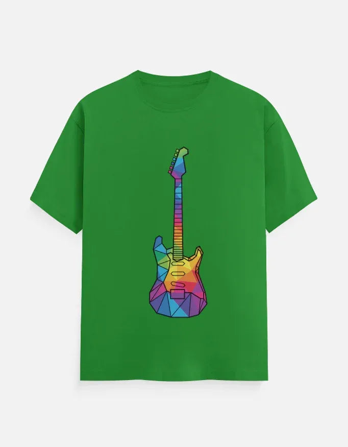 Oversized Tee featuring Geometric Electric Guitar Print - VIVA ENTERPRISES 