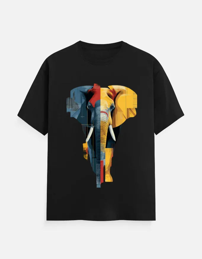 Abstract Geometric Elephant Graphic T-Shirt - VIVA ENTERPRISES 