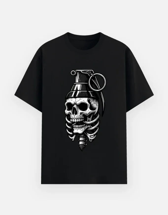 Grenade Skull & Ribcage Graphic T-Shirt - VIVA ENTERPRISES 