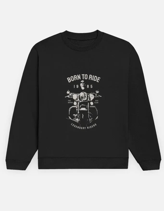 Men's Black "Born to Ride" Motorcycle Graphic Crewneck Sweatshirt - VIVA ENTERPRISES 