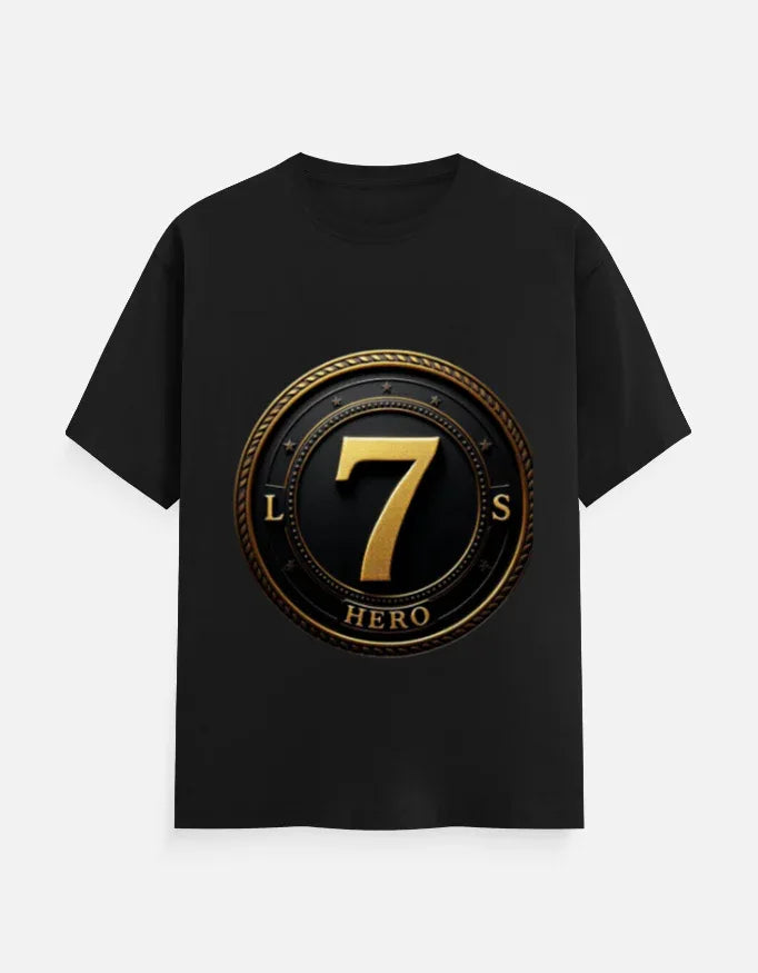 Legendary Number 7 Gold Emblem Print T-Shirt - VIVA ENTERPRISES 