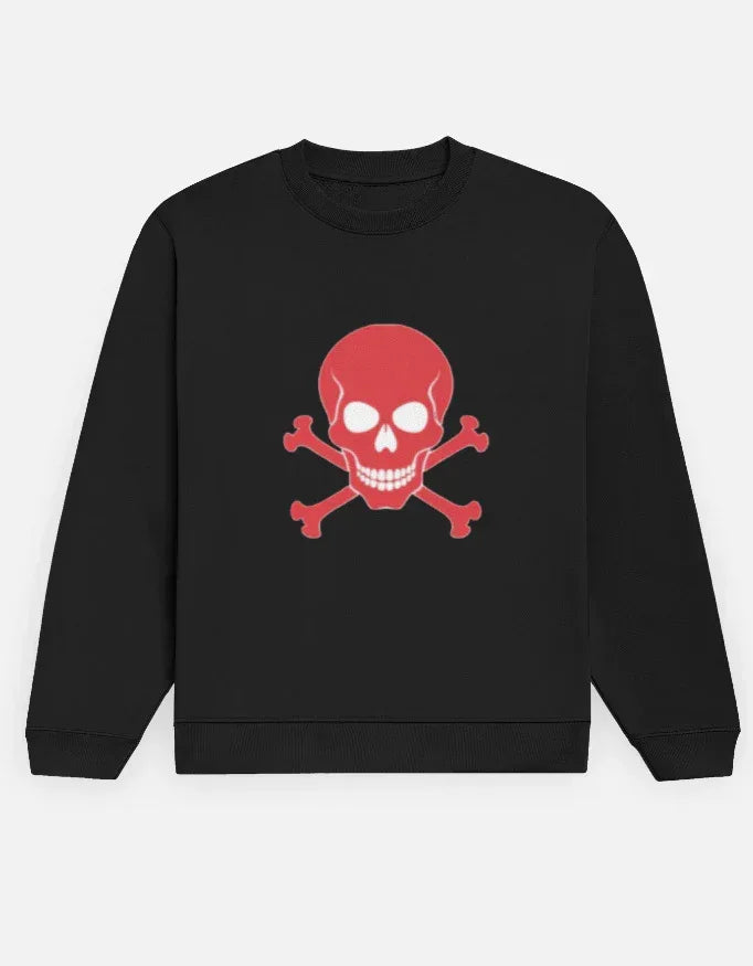 Red Skull & Crossbones Graphic Crewneck Sweatshirt - VIVA ENTERPRISES 