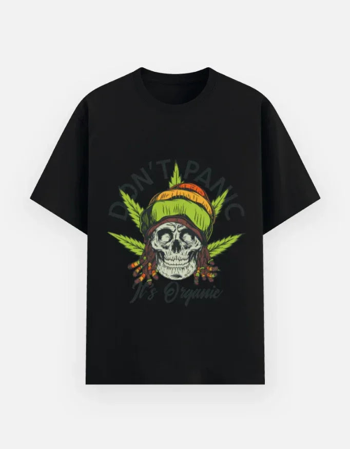 Skull Graphic Streetwear Black T-Shirt | Don’t Panic It’s Organic - VIVA ENTERPRISES 