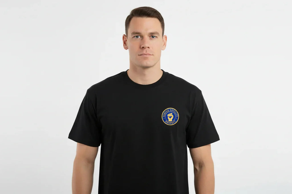 The Respect Emblem Tee – Hustle & Loyalty Graphic in Yellow and Blue - VIVA ENTERPRISES 
