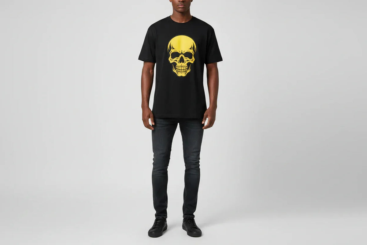 Vibrant Yellow and Skull Art Tee - VIVA ENTERPRISES 