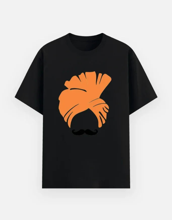 Turban and Mustache Graphic Black T-Shirt - VIVA ENTERPRISES 