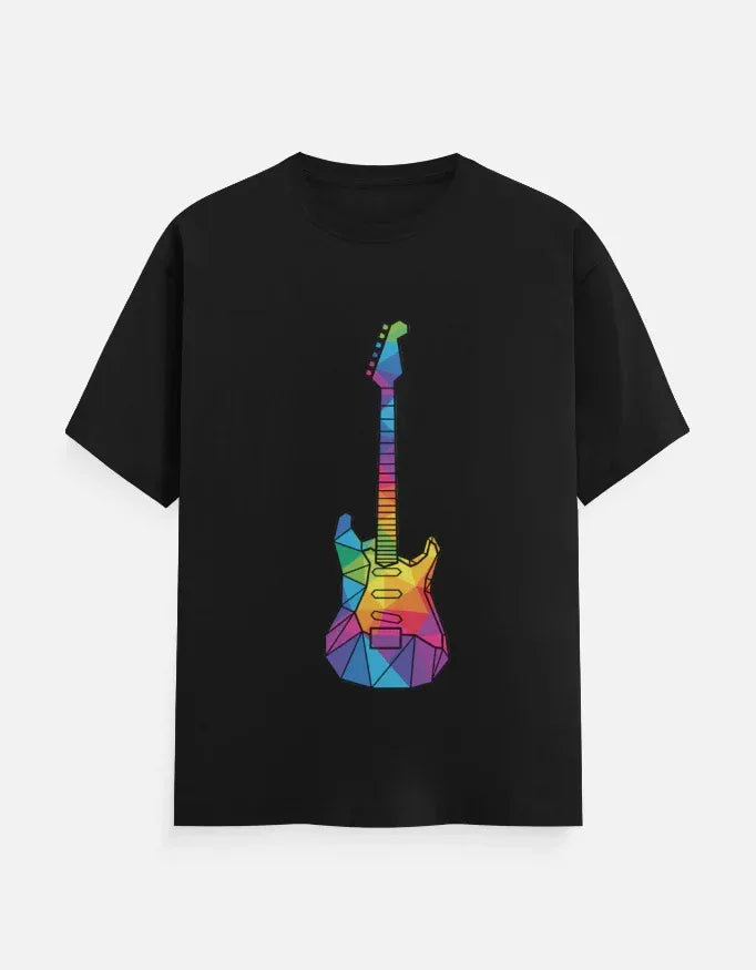 Oversized Tee featuring Geometric Electric Guitar Print - VIVA ENTERPRISES 