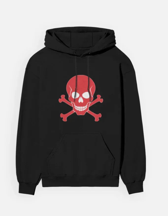 Vibrant Red Skull Pullover Hooded Sweatshirt - VIVA ENTERPRISES 