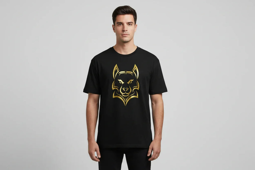 Stylized Gold Wolf Head Graphic T-Shirt - VIVA ENTERPRISES 