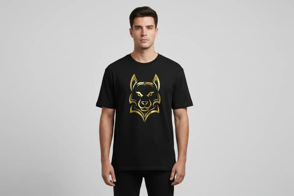 Stylized Gold Wolf Head Graphic T-Shirt - VIVA ENTERPRISES 