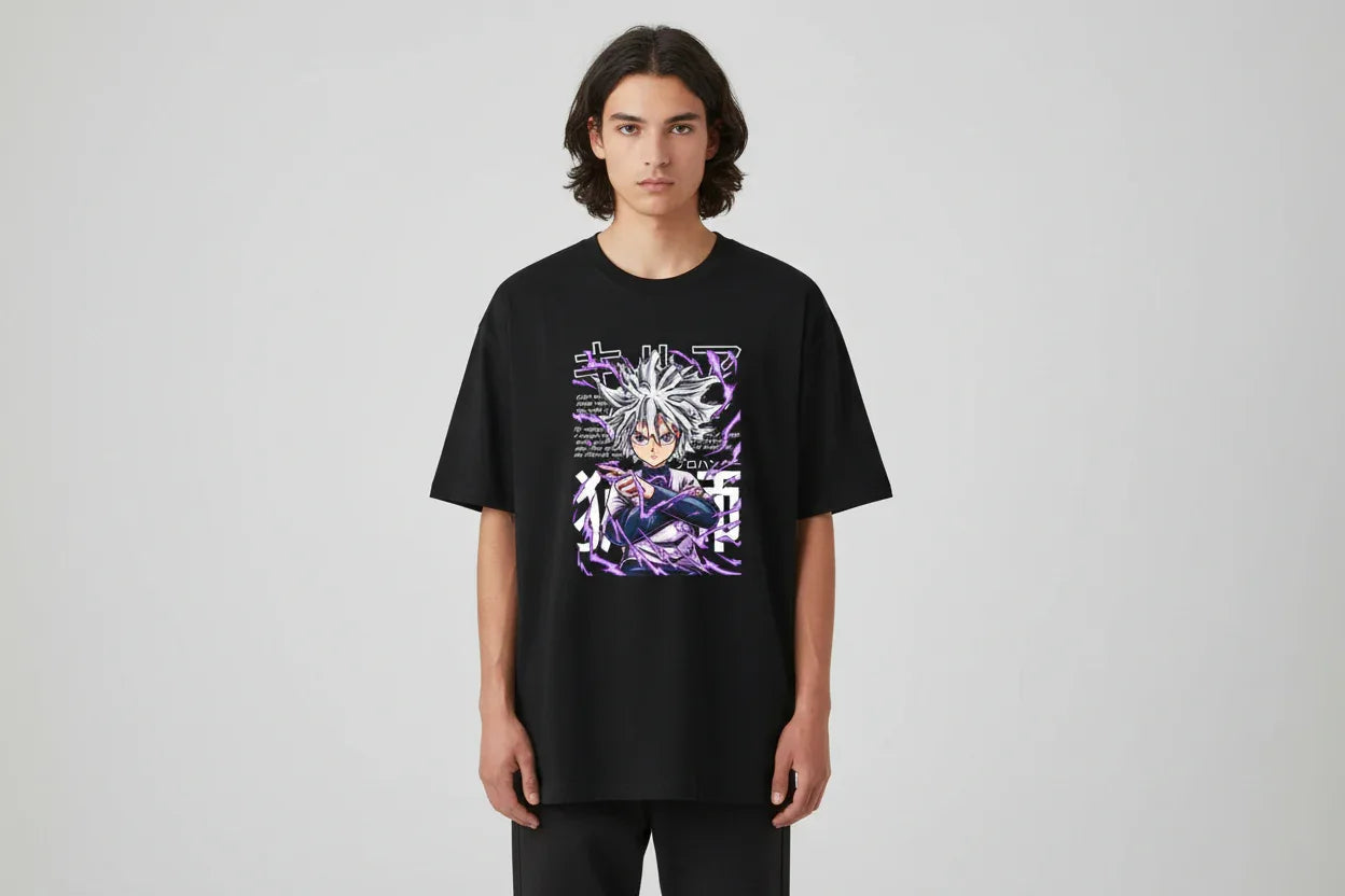 Electric Aura Anime Character Oversized Tee – Trendy Look - VIVA ENTERPRISES 