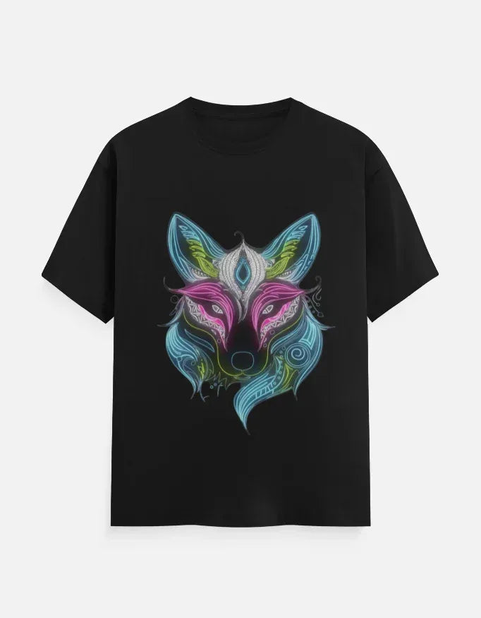 Neon Fox Animal Design Half Sleeve T-Shirt - VIVA ENTERPRISES 