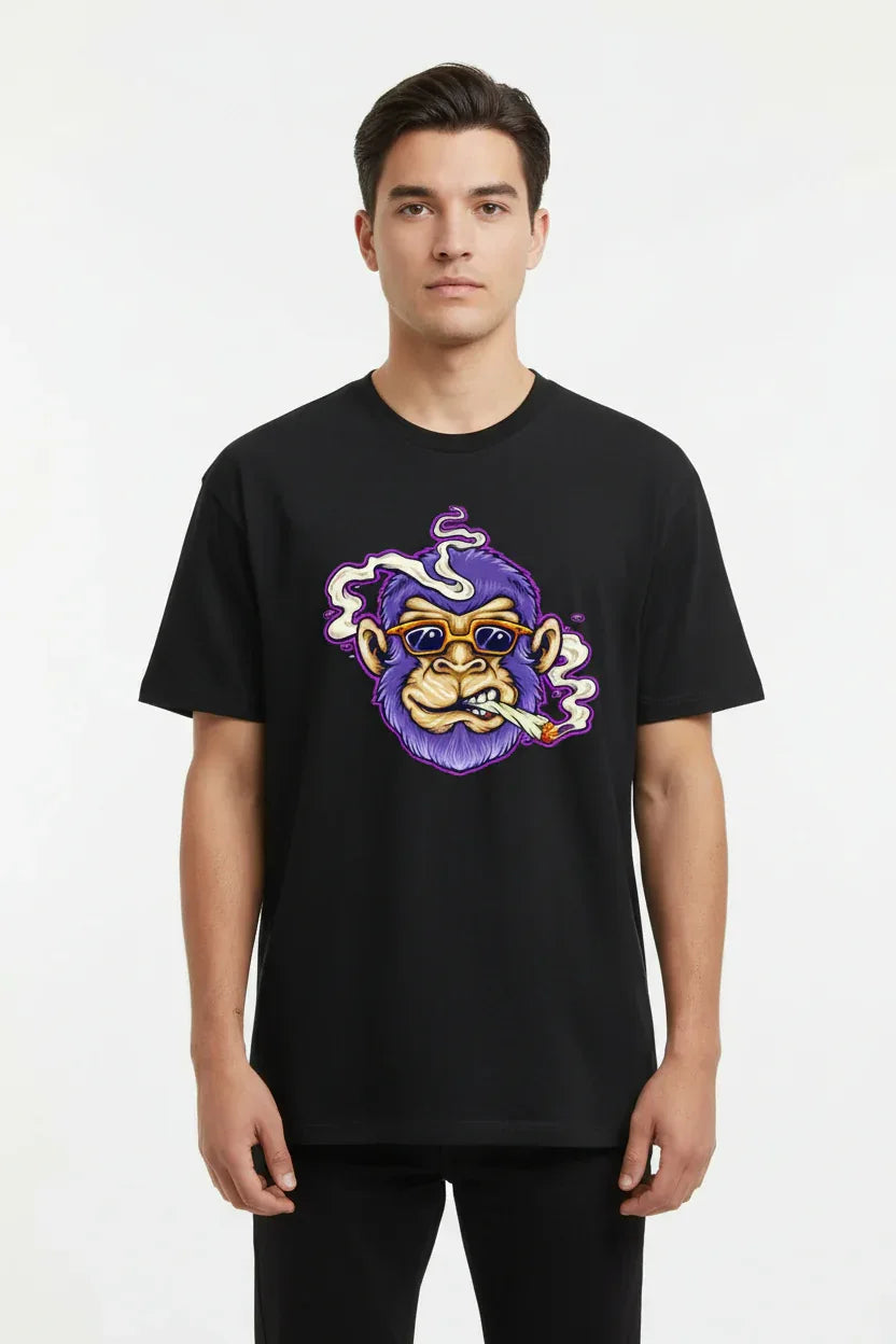 Illustrated Purple Gorilla Smoking T-Shirt - VIVA ENTERPRISES 