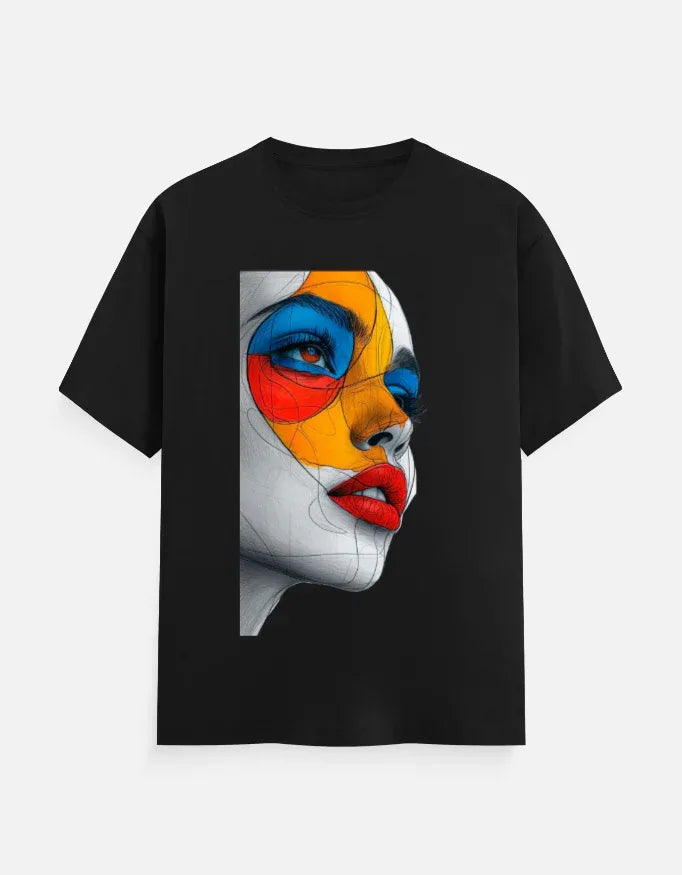 Abstract Color Face Graphic Printed MULTICOLOUR T-Shirt - VIVA ENTERPRISES 