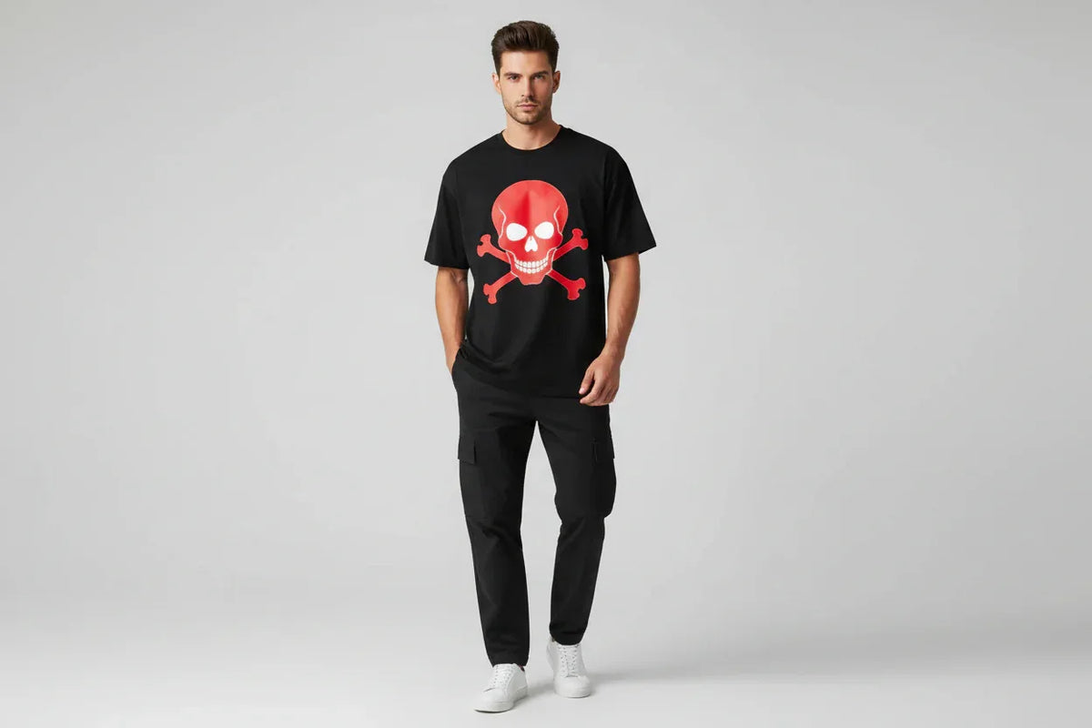 Red Skull and Crossbones T-Shirt - VIVA ENTERPRISES 