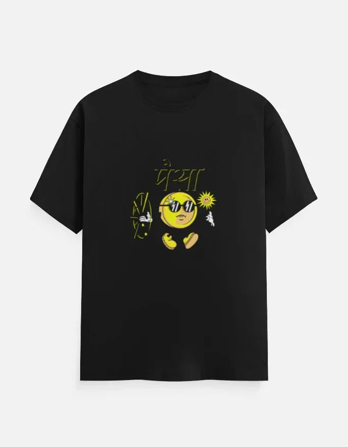 Round Neck T-Shirt with Funny Hindi Quote Print - VIVA ENTERPRISES 