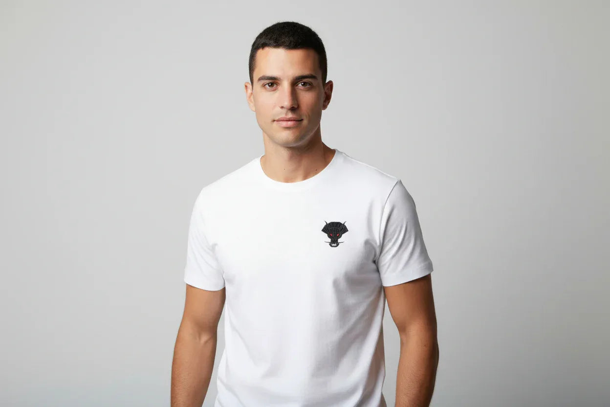 White T-Shirt with Small Dark Elephant Graphic - VIVA ENTERPRISES 