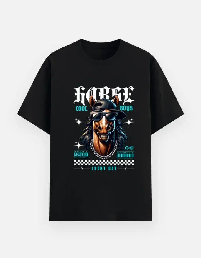 Lucky Day Horse Graphic Street Style T-Shirt - VIVA ENTERPRISES 