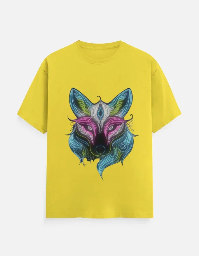 Neon Fox Animal Design Half Sleeve T-Shirt - VIVA ENTERPRISES 