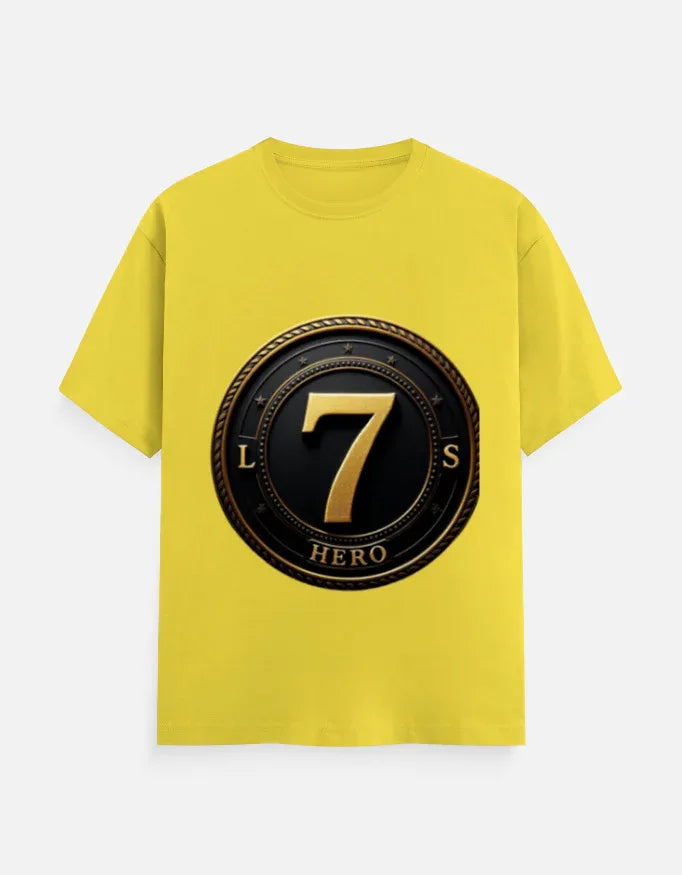 Legendary Number 7 Gold Emblem Print T-Shirt - VIVA ENTERPRISES 