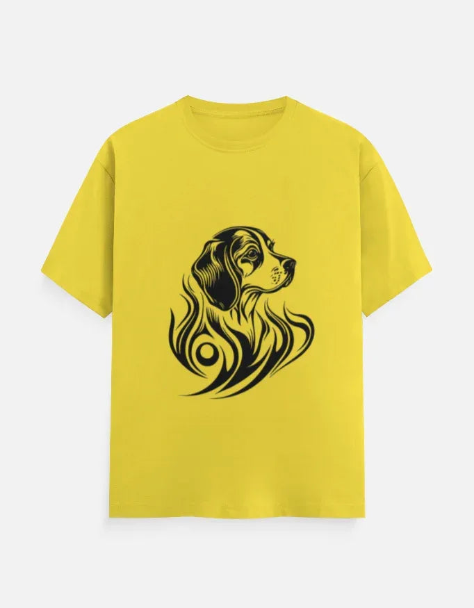 Dog Head and Tribal Flames Design Printed T-Shirt - VIVA ENTERPRISES 