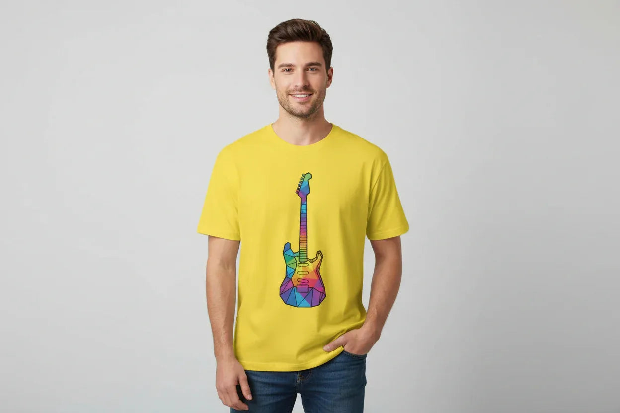 Oversized Tee featuring Geometric Electric Guitar Print - VIVA ENTERPRISES 
