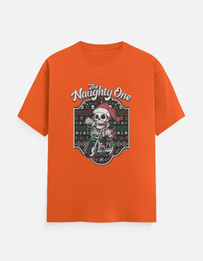 The Naughty One Skeleton Santa Motorcycle T-Shirt - VIVA ENTERPRISES 