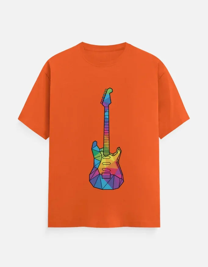 Oversized Tee featuring Geometric Electric Guitar Print - VIVA ENTERPRISES 