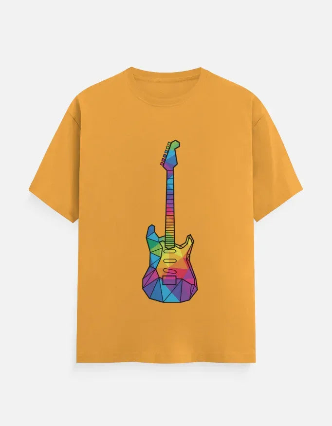 Oversized Tee featuring Geometric Electric Guitar Print - VIVA ENTERPRISES 